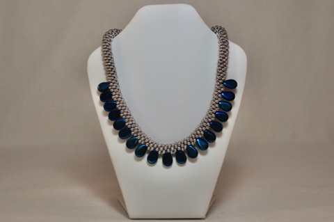 *Blue Pear Teardrop and Silver Beaded Kumihimo Necklace